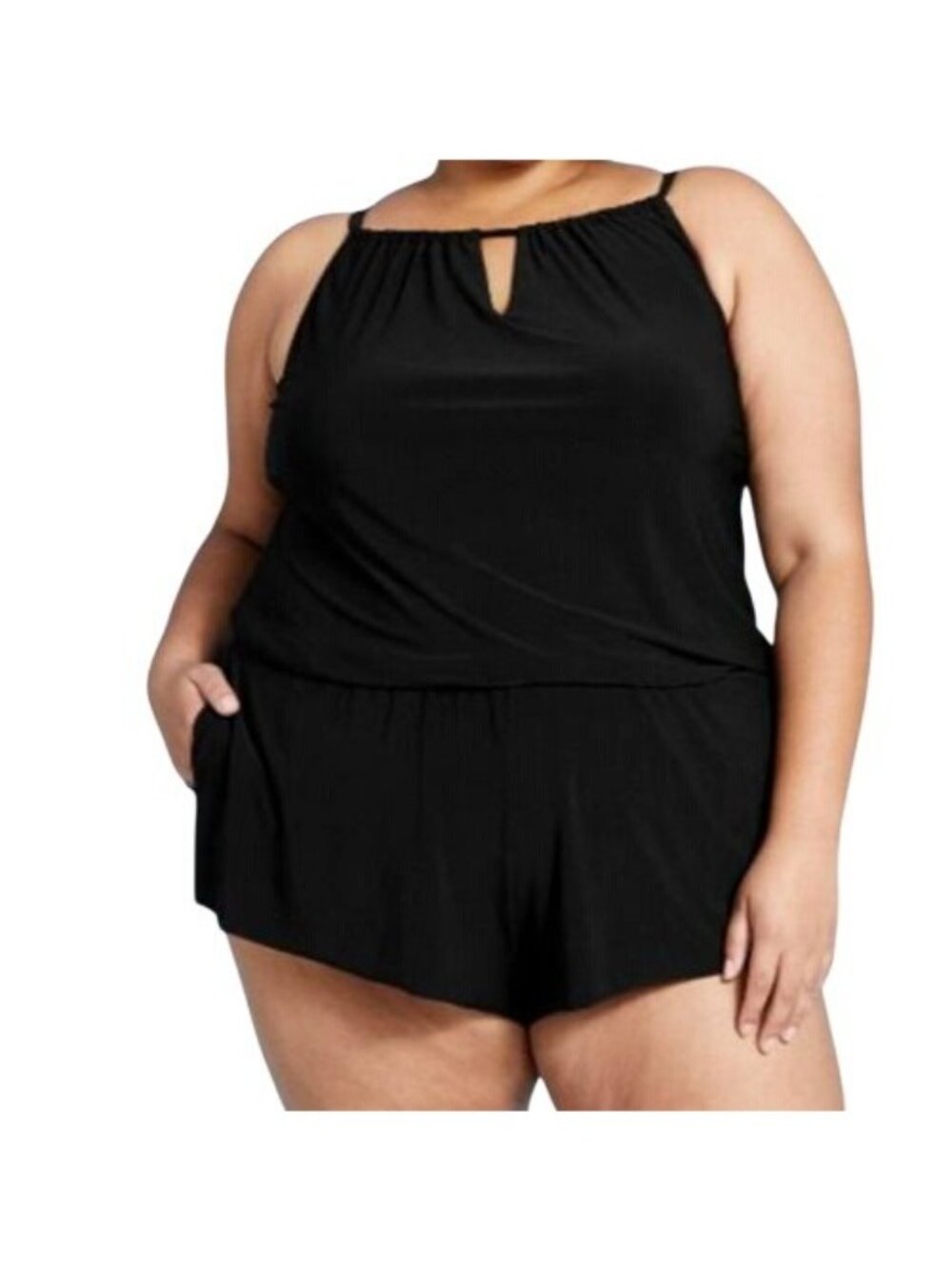 Aqua Green High Neck One Piece Swimsuit Romper Size 22W Black Summer Beach NEW - Picture 1 of 8